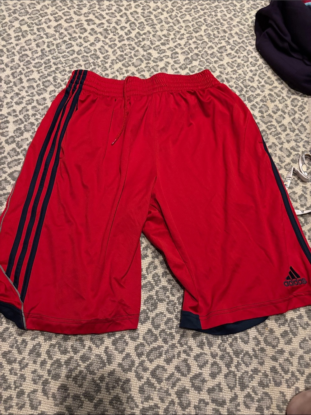 adidas Men’s Red Athletic Shorts with Navy Trim
